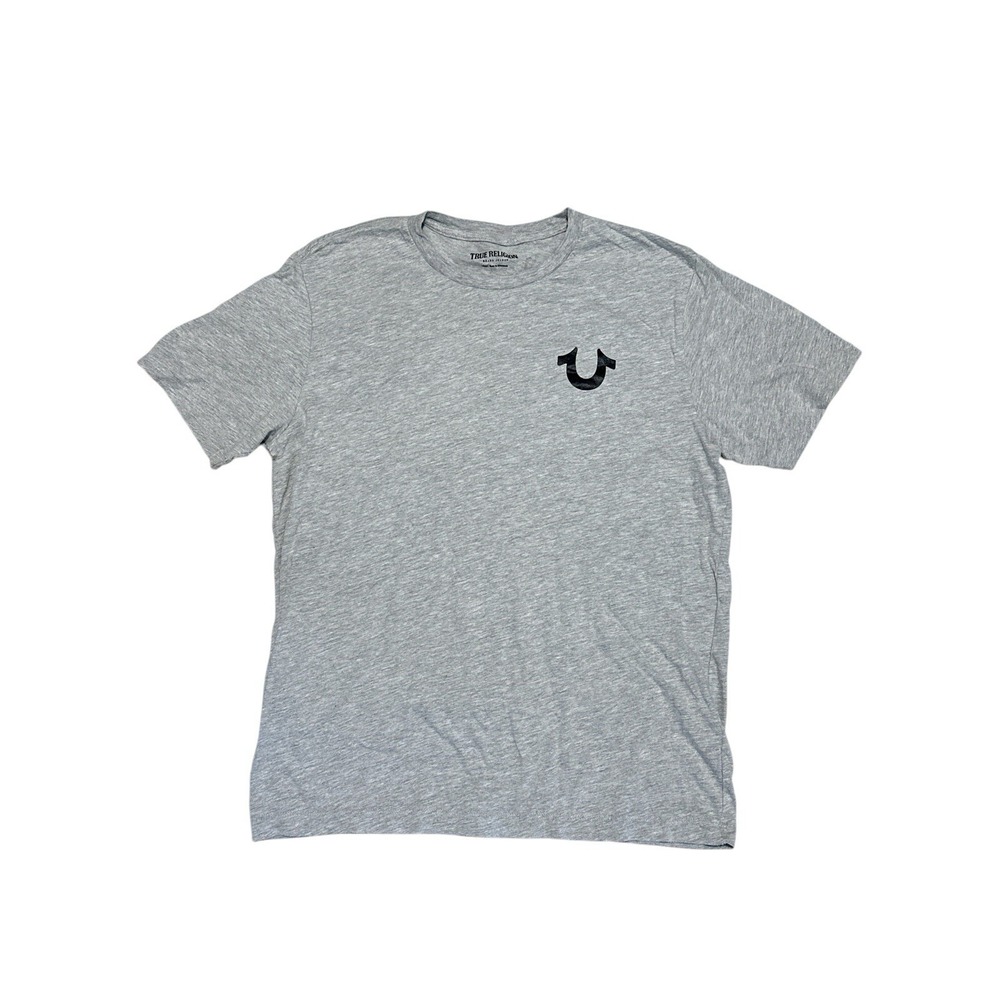 True Religion Buddha Graphic Logo Gray T-Shirt Size L 90%Cotton/10%Polyester